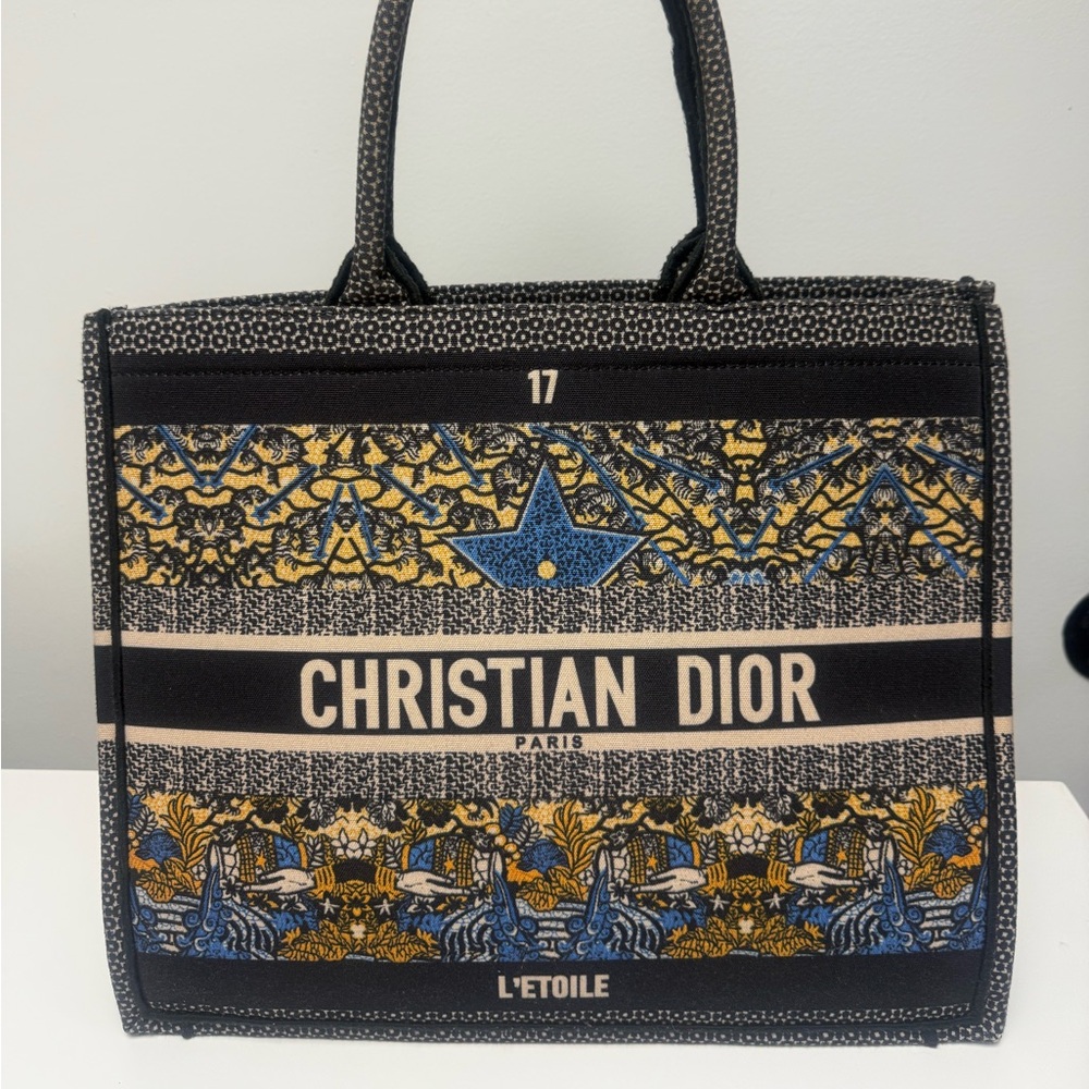 Christian Dior Blue and Gold Patterned large book Tote